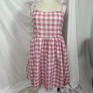 Unique Vintage Pink Gingham Babydoll Sundress w/ Tie Straps
